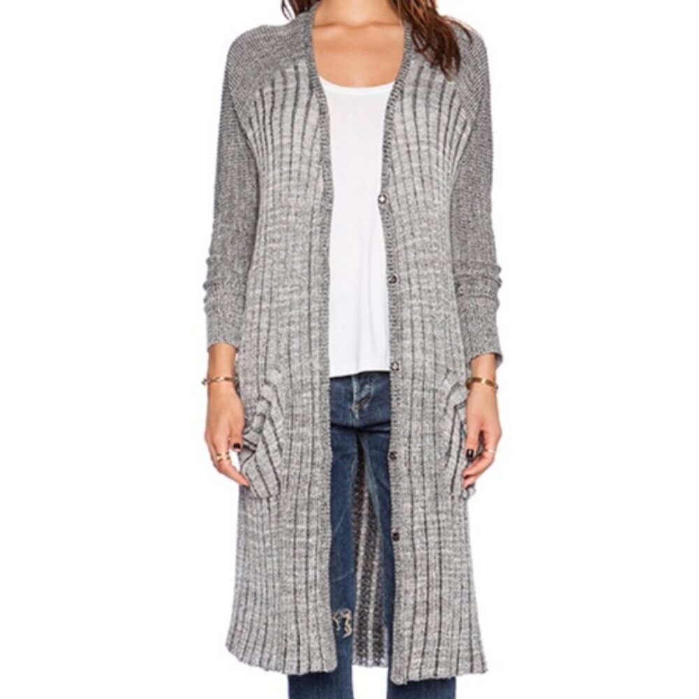Free People Long Line Lagenlook Ribbed Duster Cardigan Knit Sweater Pockets‎ XS